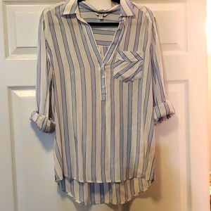 Work casual three fourth sleeve Striped Nautical button up blouse